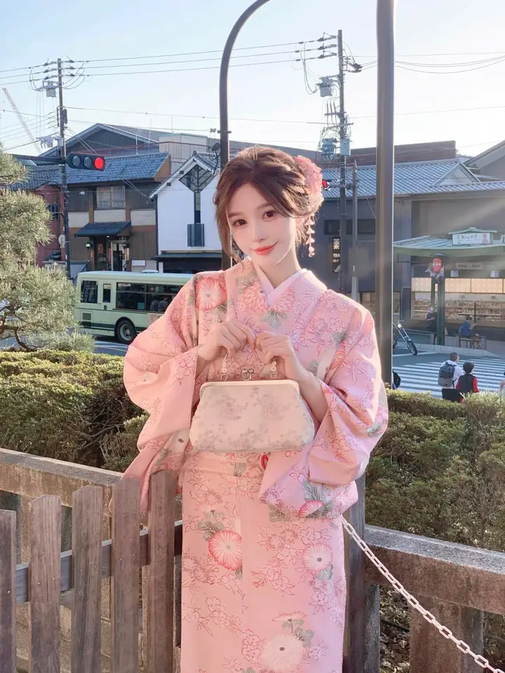 Sakura Fre Pink Japanese Kimono Girl Photoaphy Selfie Studio