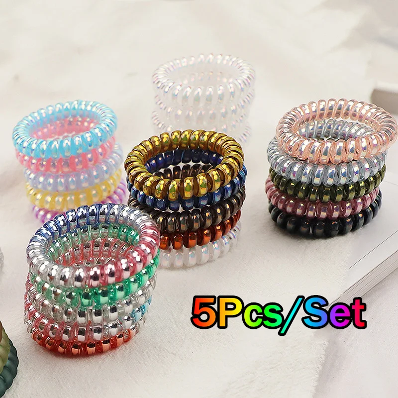 

5Pcs/Set Spiral Coil Hair Ties Ponytail Holder Clear Hair Coil Scrunchies Moonlighting Colorful Hair Ring Rope For Women Girls