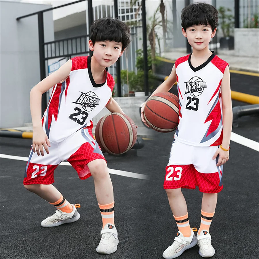 4-15T Children Summer Basketball Clothes Kids Boys Sports Outfits Jersey  Suit