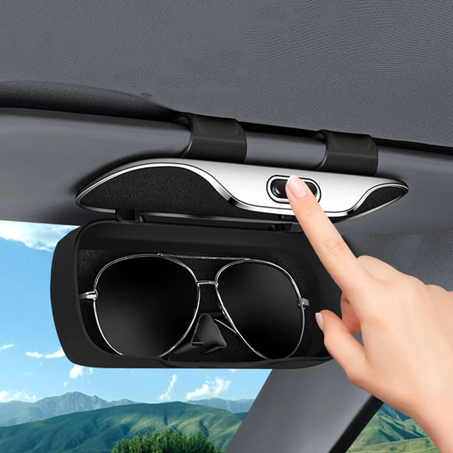 Boîte à lunettes de voiture avec interrupteur à pression, porte-lunettes pour pare-soleil, tissu souple interne, résistant aux rayures, résistant aux chocs, mallette de rangement pour lunettes 1