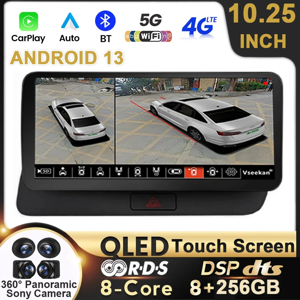 

10.25Inch Car Radio Wireless Carplay Android 13 For Audi Q5 2009 -2017 HD QLED RHD AUTO Video Players GPS Navigation Bluetooth