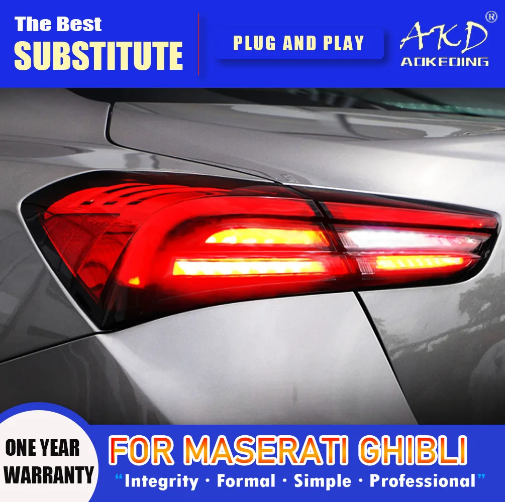 

Задняя фара AKD для Maserati ghiblсветодиодный Tail светильник 2013-2022 ghilii, задний противотуманный тормоз, сигнал поворота, автомобильные аксессуары