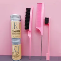 2Pcs Women Hair Wax Stick with Slick Back Brushes Gel Pomade for Kids Little Girls Toddler Flyaway Hair Wig Styling Accessories 1