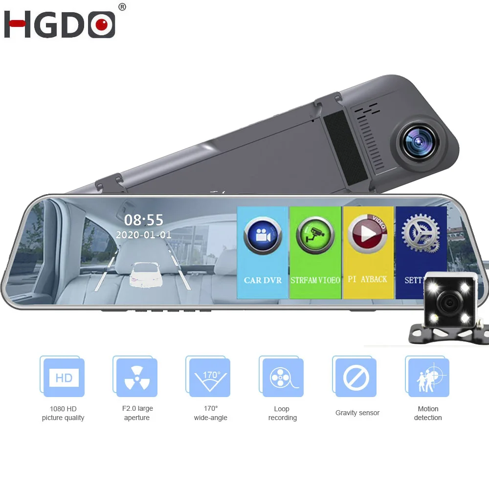 HGDO 5.3" Dual Lens Car DVR Camera Full HD 1080P Video Recorder Rearview DVR Mirror with Rear view Dash cam Auto registrater