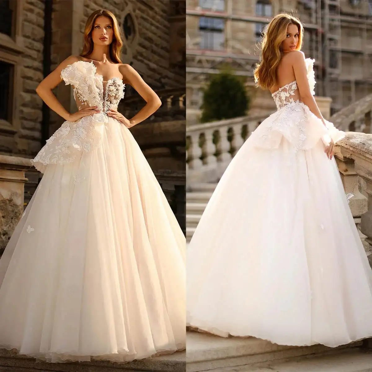 

Exquisite A-Line Gown Wedding Dresses Appliques Flowers Lace Bridal Gowns Plus Size Vestidos De Novia Custom Size Colour