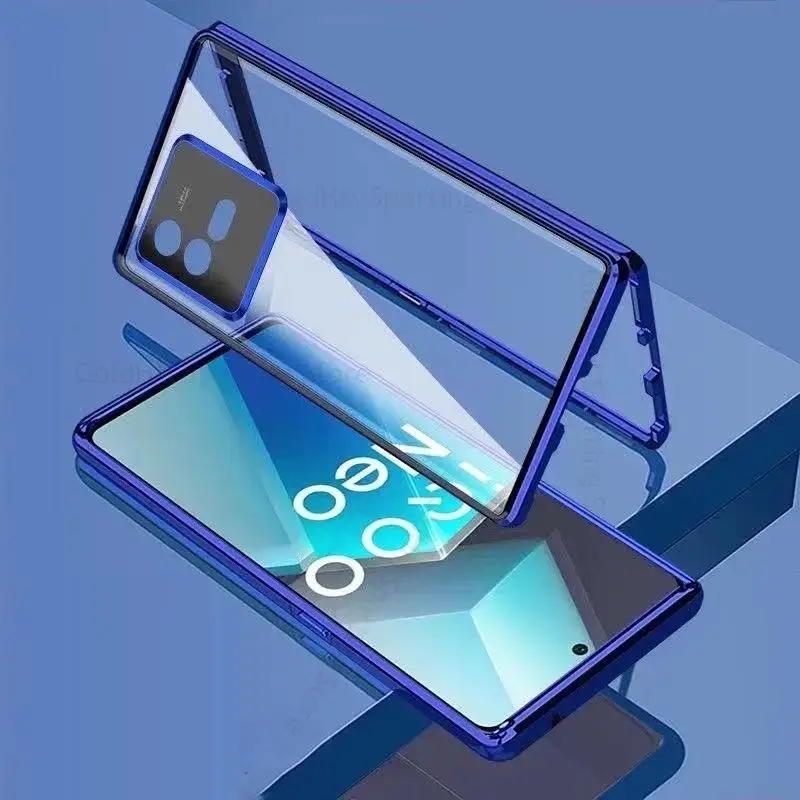 For vivo iQOO Neo8 Pro Neo5 SE 9H Tempered Glass Phone Case For IQOO 11 10 Pro Z7 i Double-Sided Magnetic Adsorption Flip Cover