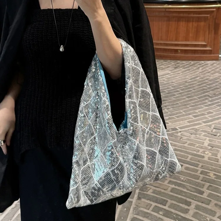 Fashionable High-End Feel Women's Handbag Large Capacity Sequins Tote Bag Soft Material Cross-Border Style Shoulder Bag