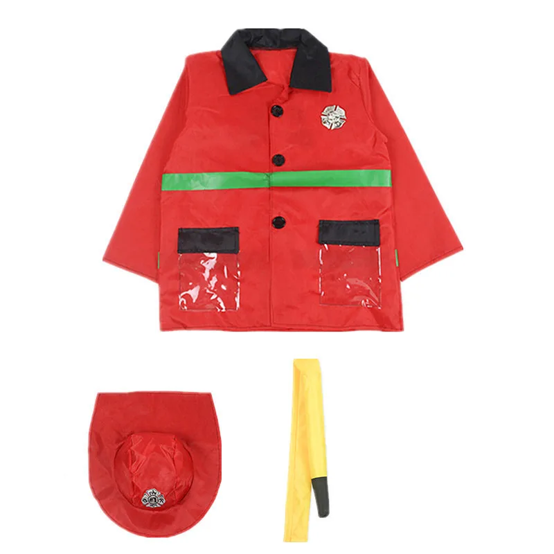 Kids Firefighter Costume Toddler Fireman Dress Up Halloween Cosplay Career Suit with Hose and Whistle Party Birthday Gift