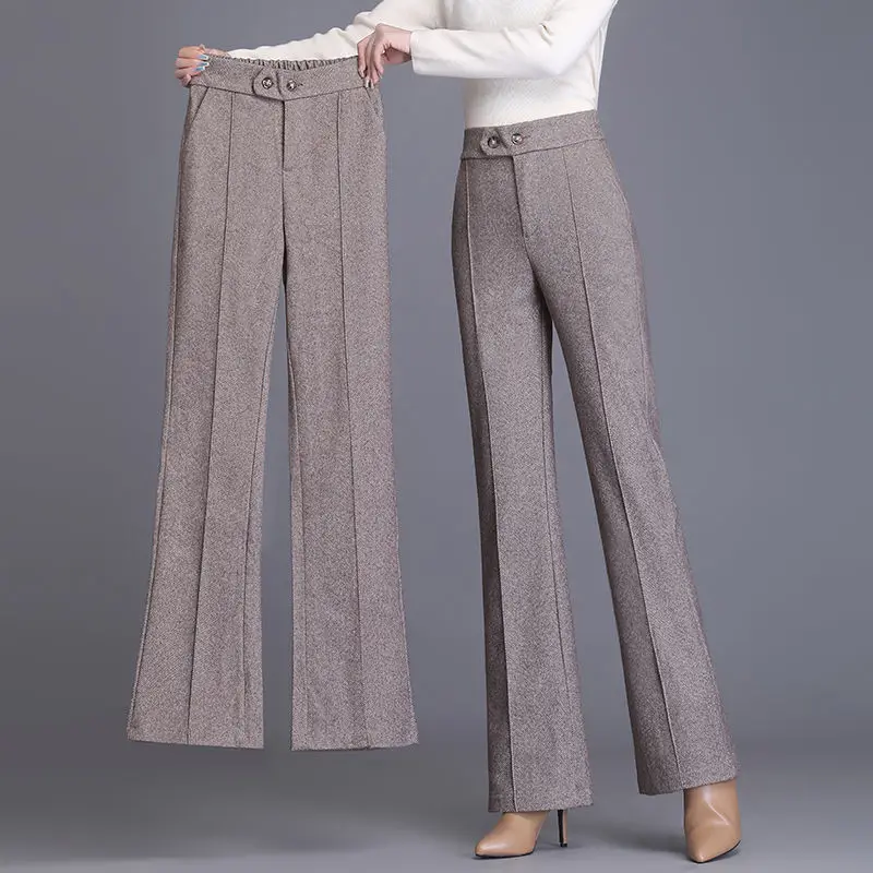 Office Lady Wool Blend Wide Leg Pant 2024 Korean High Waist Flare Trousers Women Plus Size Autumn Winter Woolen Suit Pantalon women s pants 2023 autumn winter new fashion high waist slim fit pocket design cutout ripped casual jeans pantalon femme