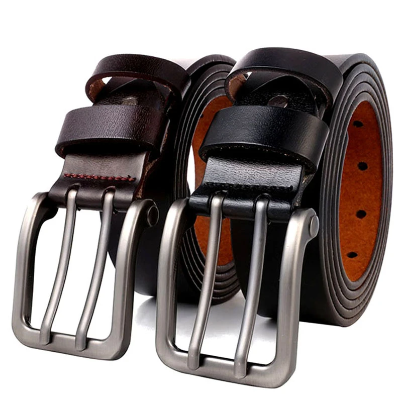 Cinturón de cuero para hombre, correa de cuero auténtico de gran tamaño para pantalones vaqueros, con hebilla de Metal Pin, color marrón, 130, 140, 150, 170 cm|Cinturones de hombre| - AliExpress