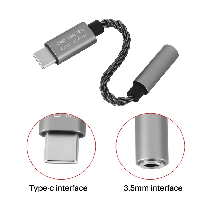 ALC5686 USB C타입-3.5Mm DAC 헤드셋 앰프, 16-32 Ohm 125DB PCM 32B/384Khz 디지털 디코더 오디오 어댑터