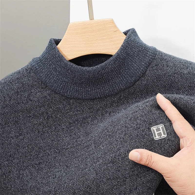 

Brand High Quality Men's Winter Sweater Half High Neck Pullover Loose Fashion Simple Warmth Thick Knitwear Top Men's Clothing