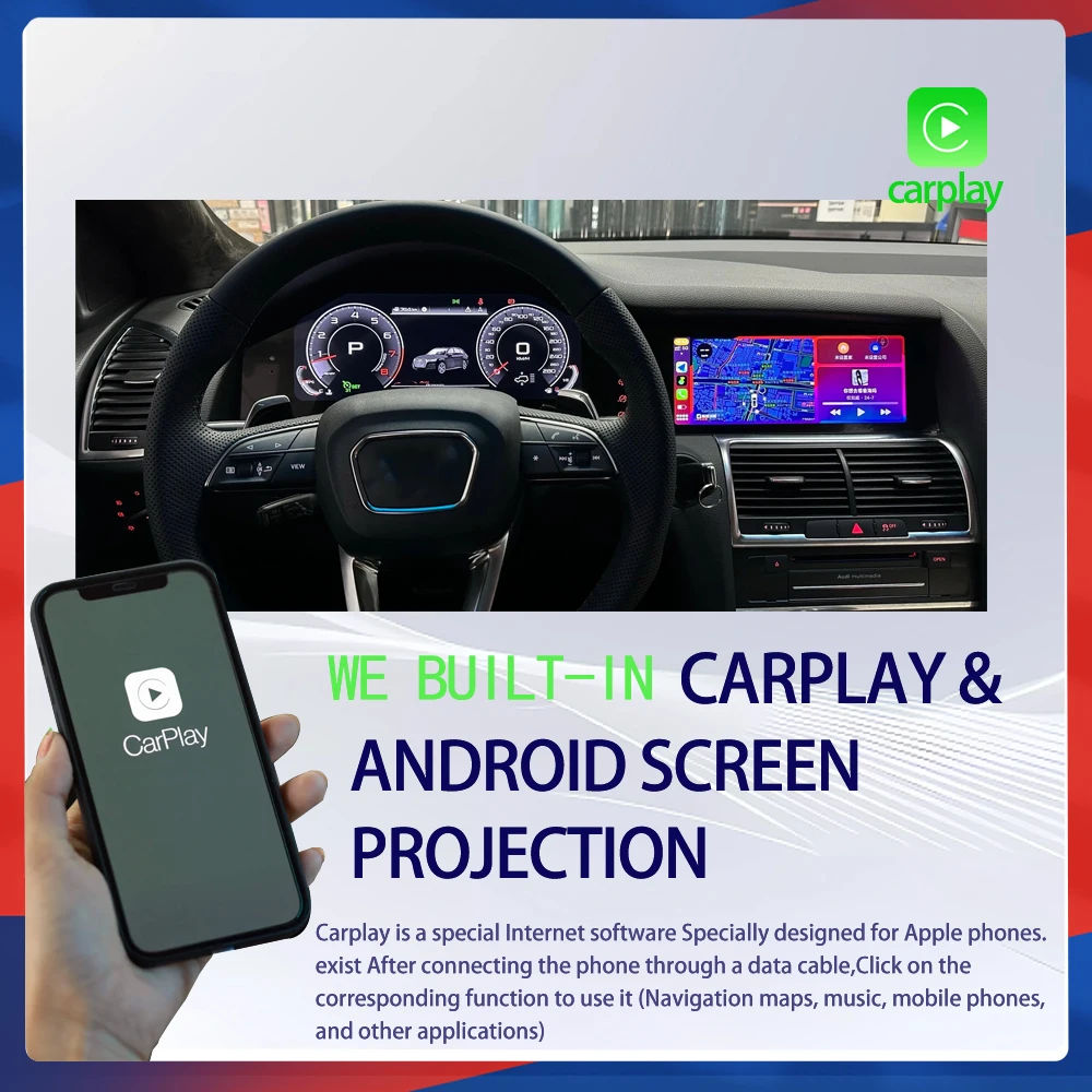 아우디 Q7 4L 2005-2016용 디지털 계기판, 속도계, 안드로이드 라디오, GPS 네비게이션, CarPlay 안드로이드 오토