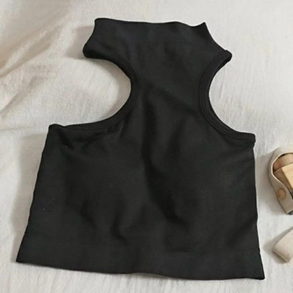 

High-quality Hemming Design Vest Flattering Off Shoulder Crop Top with Integrated Cups Stylish High Collar Women's for Chest