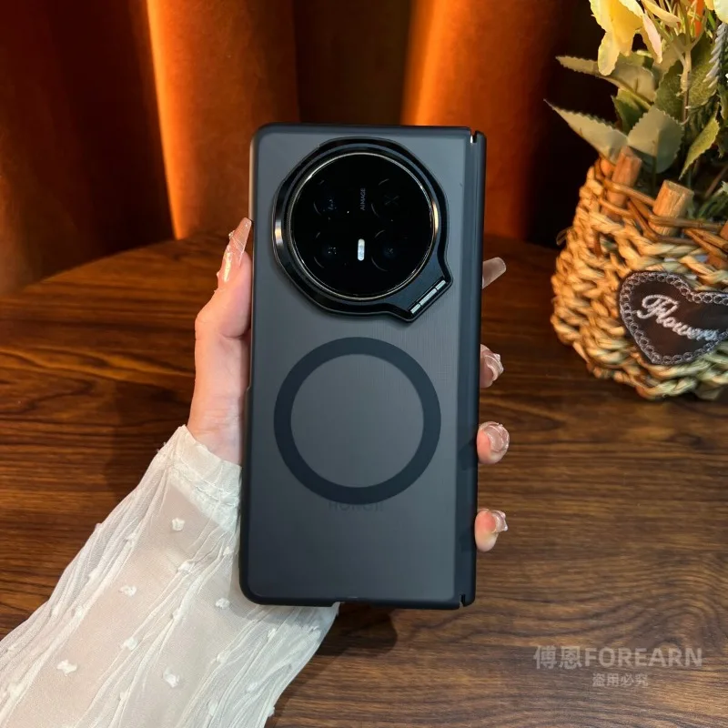 Enhanced Magnetic Matte Transparent Case with Camera Stand and Tempered Glass Protector