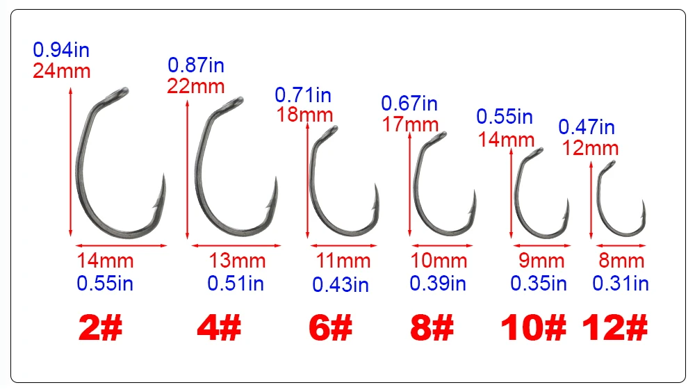 Hirisi 50 Stück PTFE-beschichtete Angelhaken aus Edelstahl mit hohem Kohlenstoffgehalt und Widerhaken mit Auge, Angelzubehör 8025 – Detail 2