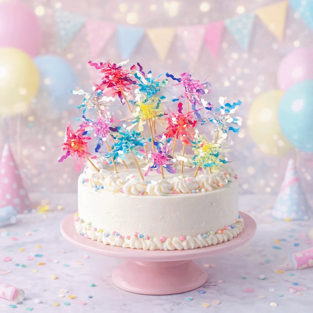 10 pieces Colorful Glitter Cake Topper Sparkle Bamboo Foil Firework Cupcake Toppers Tassels Cake Plugin Baking Dessert Decor