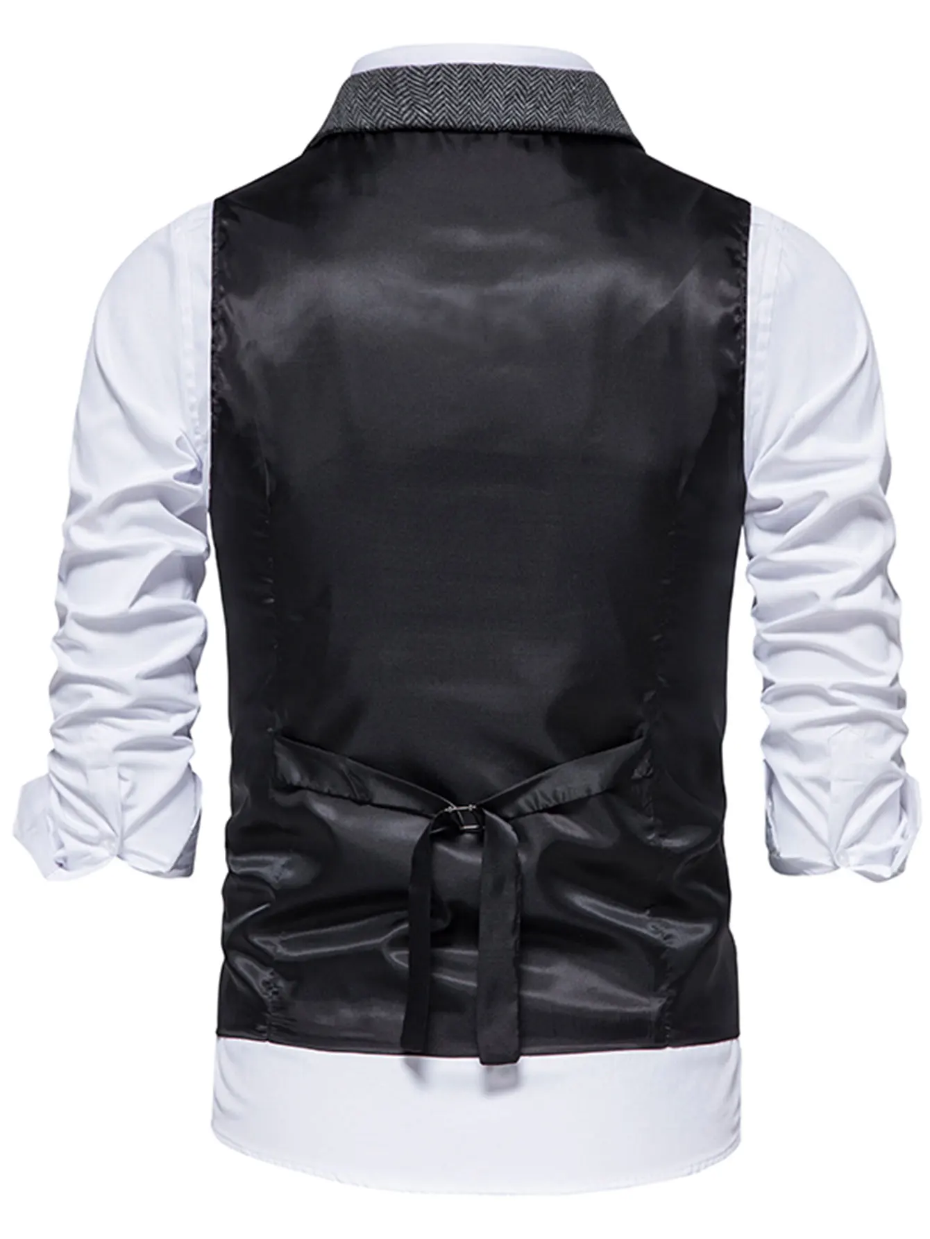 Elegante Herren-Weste mit Fischgrätenmuster für Geschäftsbankette und Hochzeiten. Stilvolle und bequeme Herren-Freizeitweste – Detail 16