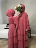 Summer Modest Kaftan Hijab Dresses For Women Kids Open Chiffon Khimar Kimono Abaya Dubai Luxury Muslim Sets Islam Kebaya Damen