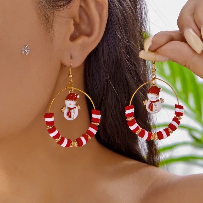 Cute Christmas Earrings Xmas Tree Snowman Colorful Beads Hoop Drop Earring New Year Party Jewelry Gift for Women Girls