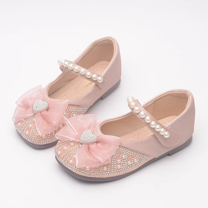 Four Seasons 1-12 years old girls dress shoes Beauty Pointed Toe Teen Girl Leather Shoes Bling Princess Wedding Shoes 3