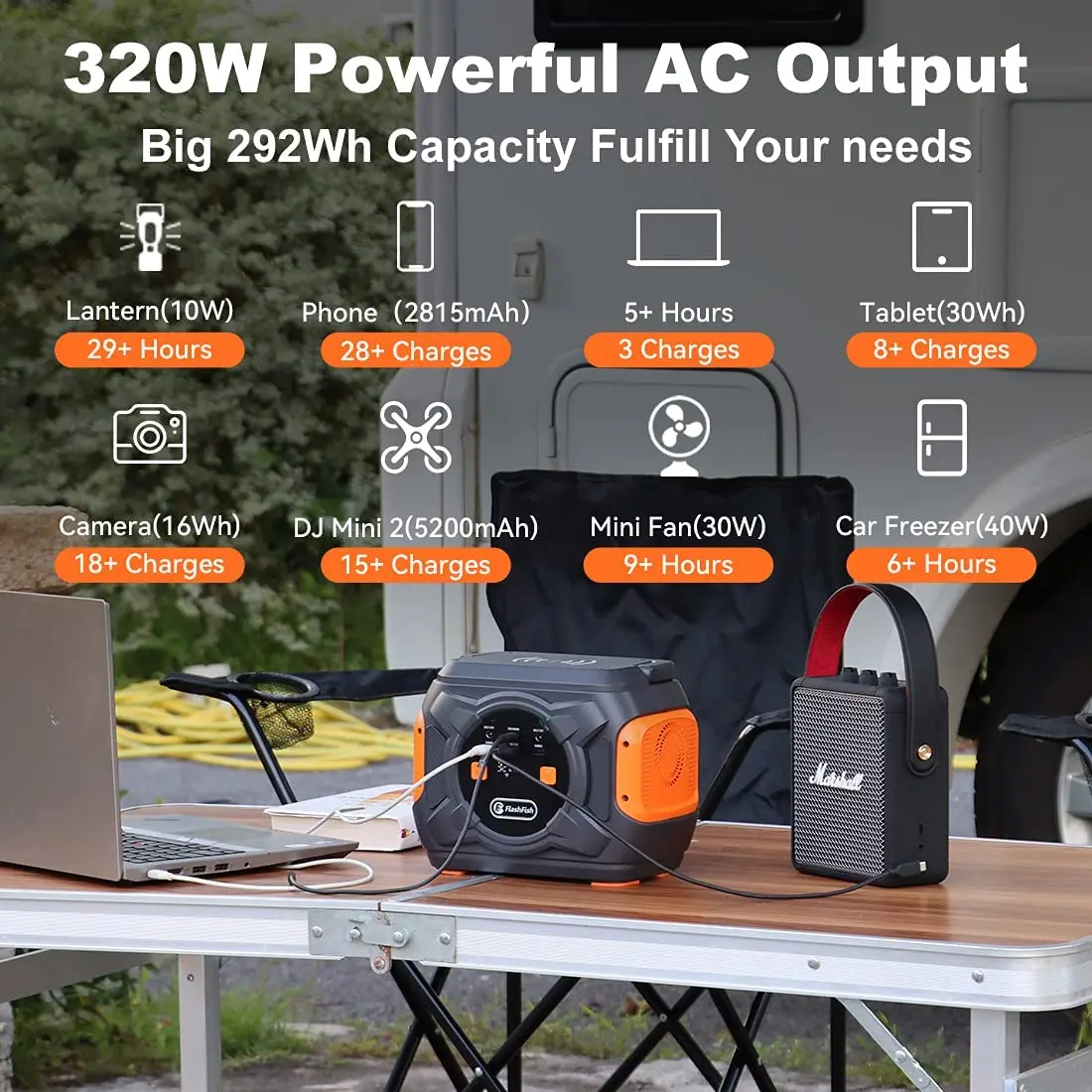 FF Flashfish 230V Portable Solar Power Station 320W 292WH Emergency Solar Generator Battery Pack Charger Power Bank Supply RV 2