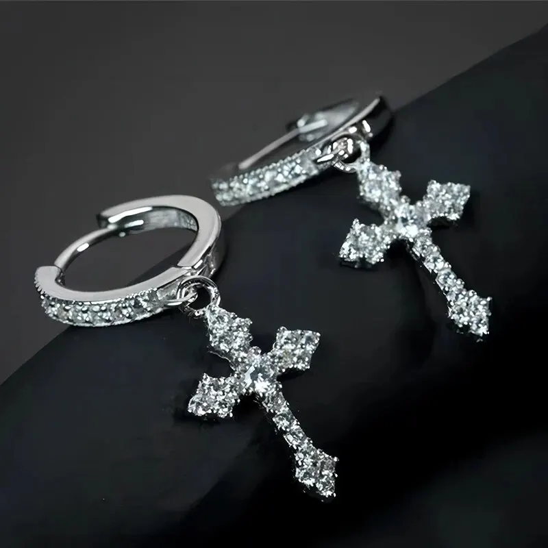 Classic Cross Point-Drill Crystal Replaceable Earrings Women Men Hiphop Party Jewelry Gifts