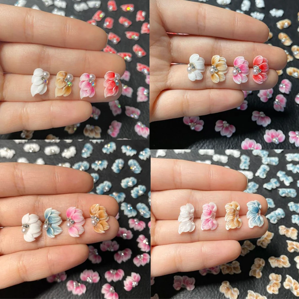 

27PC Handmade Acrylic Flower Nail Decoration 3D Simulation Carved Floret Part Can Choose Color Diamond Floret Ornament For Nail*
