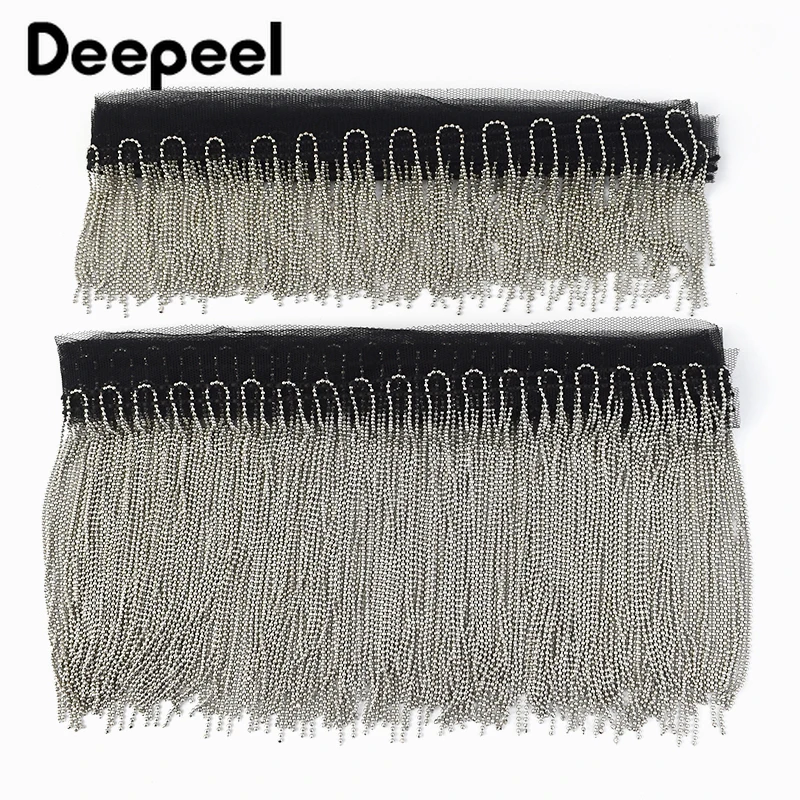 1/2Yards 6/9/15cm Metal Beads Chain Tassels Fringe Beaded Lace Trim for Skirt Dress Jacket Clothes DIY Crafts Sewing Accessories