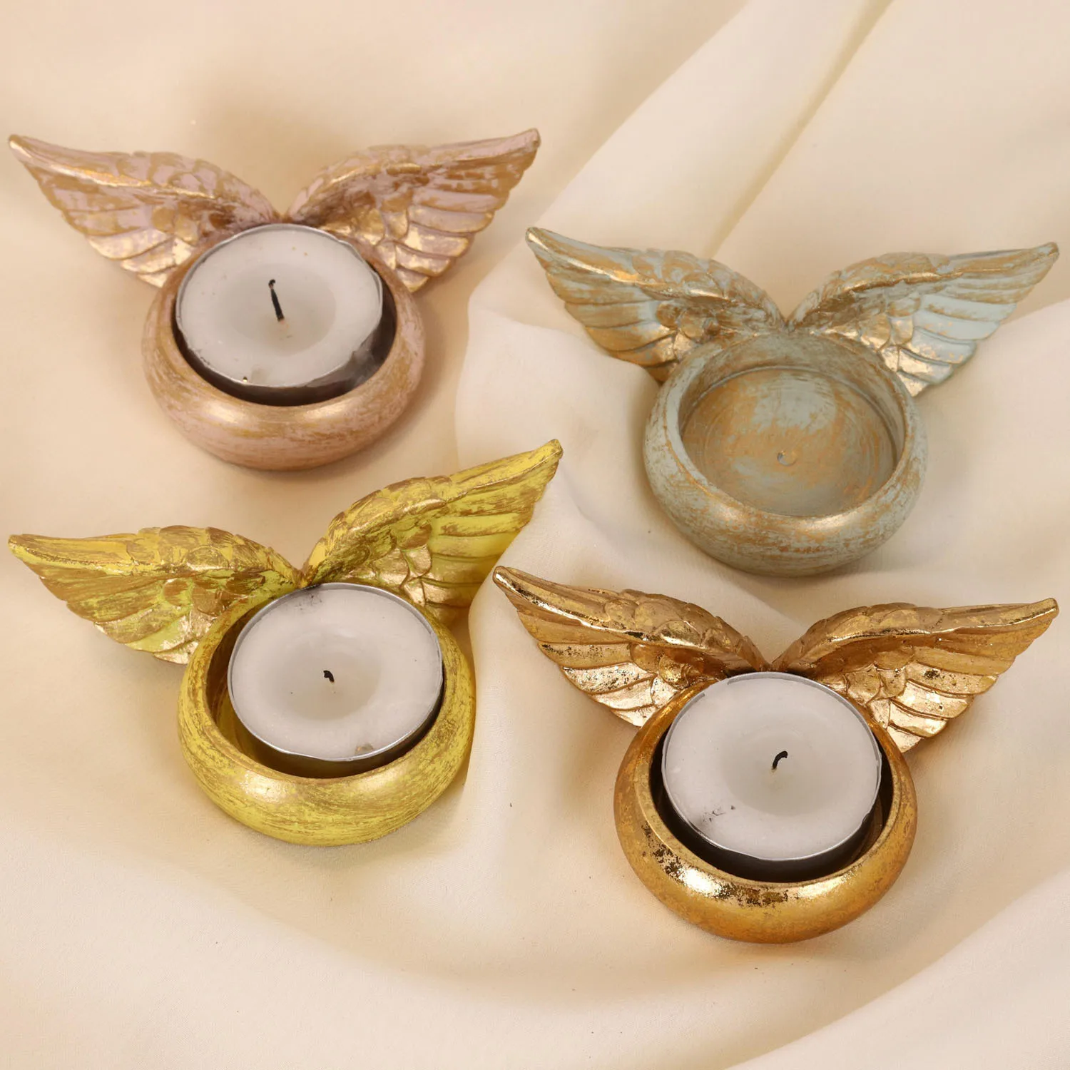 

European resin round winged candlestick decorations Christmas party birthday decorations Home cartoon crafts decorations