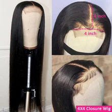 Perruque Lace Front Wig naturelle lisse Hd 13x4, perruque Lace Closure Wig 4x4, pre-plucked, pour femmes, en solde