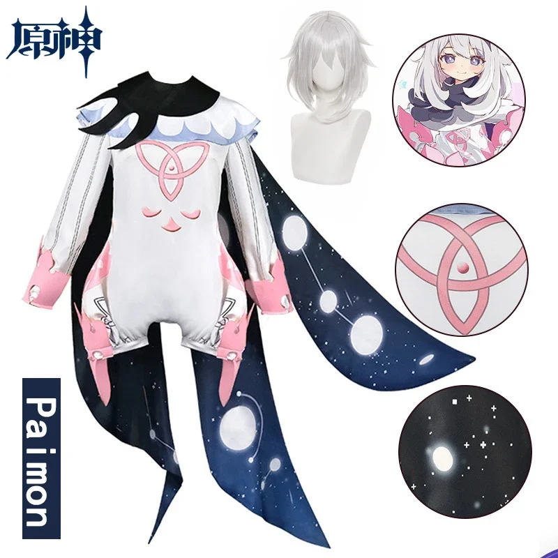 

Paimon Cosplay Game Genshin Impact Paimon Cosplay Costume Wig Lolita Dress Cute Jumpsuits Uniform Halloween Costumes for Women