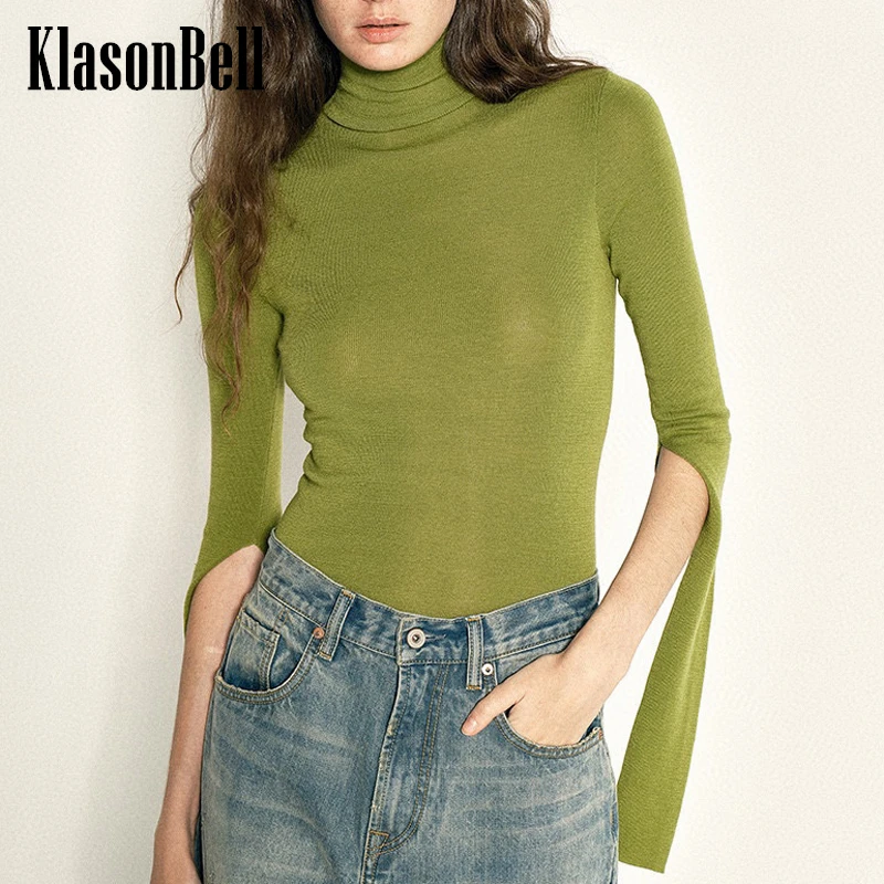

2.1 KlasonBell Turtleneck Comfortable Wool Knit Sleeve Cuff Split Subcoating Top For Women A Variety Of Multiple Wear Sweater