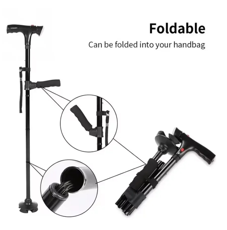 Collapsible Telescopic Folding Cane Elder Cane LED Walking Trusty Sticks Elder Crutches For Mothers The Elder Fathers With Alarm