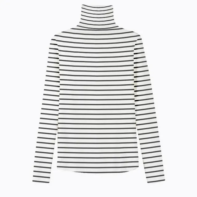 Spring Long Sleeve Turtleneck Tops Slim Knitted Bottoming T Shirt Korean Fashion Sweater Harajuku Pullover Women Clothing Jumper White Striped