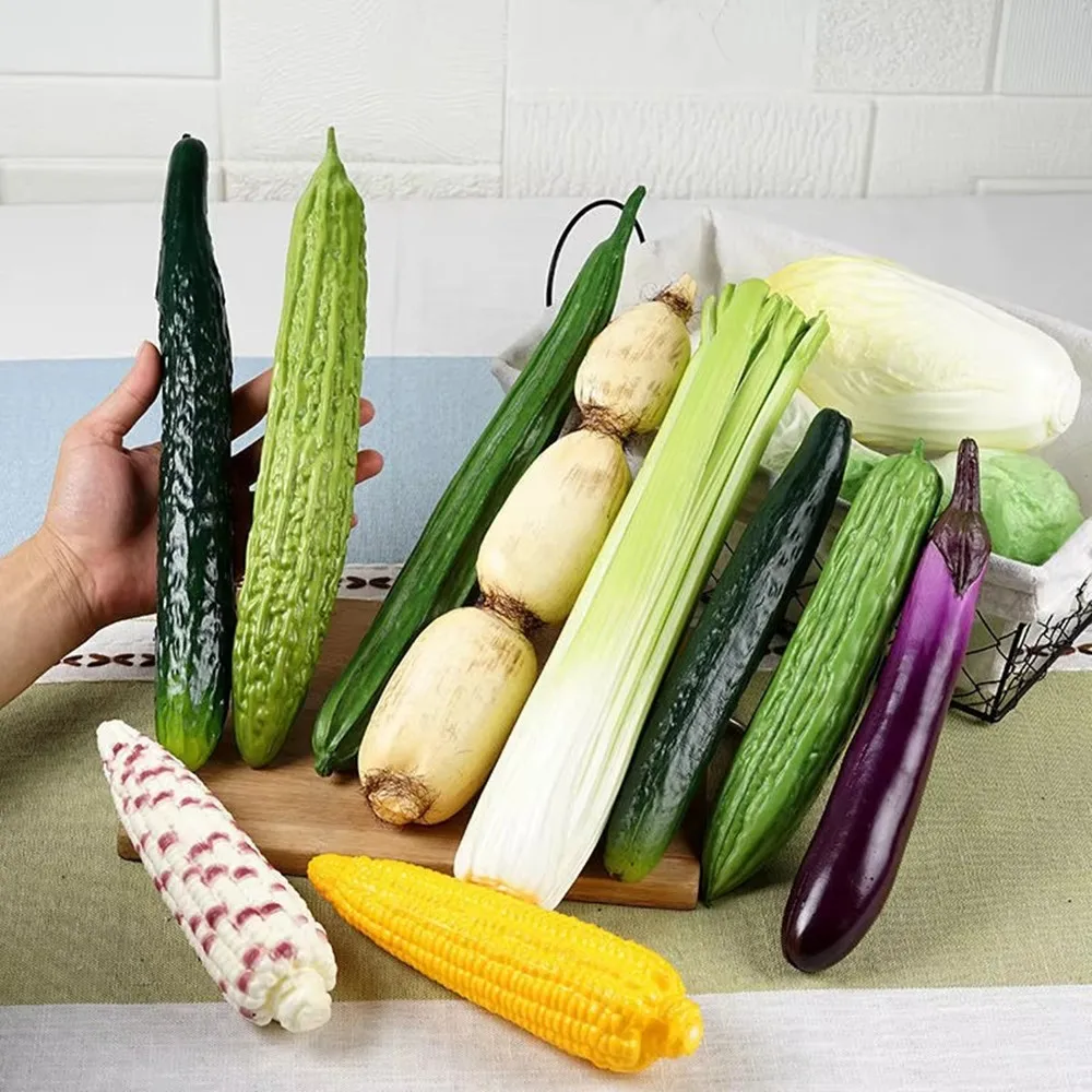 Simulated Vegetable Model Soft Gum Size Balsam Pear Towel Gourd Cucumber Eggplant Corn Lotus Root Soft Decorative Ornaments 1pcs
