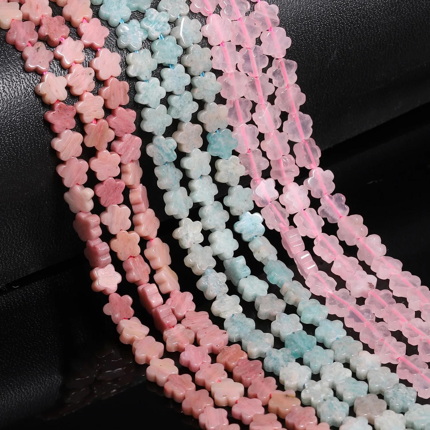 30pcs 매화 모양 천연석 로도나이트 아마존석 청록색 비즈 스페이서 비즈 쥬얼리 만들기 DIY 에너지 팔찌