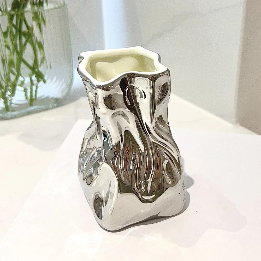 Creative Pleated Ceramic Vase Dried Flower Flower Arrangement Home Bathroom Decoration Ceramic Flower Arrangement Accessories 5