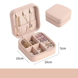 Compact Leather Travel Jewelry Organizer - Portable Storage Case for Earrings, Necklaces, and Rings (Pink)