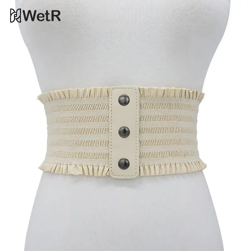 

1PCS Women's Black Elastic Wide Waistband Pu Leather Ladies Overcoat Belt For Women Ladies Designer Overcoat Belt