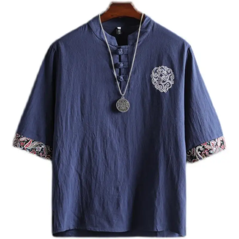 M-5XL Plus Size Men's Shirt Traditional Chinese Style Short Sleeve Summer Blouse Vintage Kung Fu Shirt in Men's Clothing chinese dress