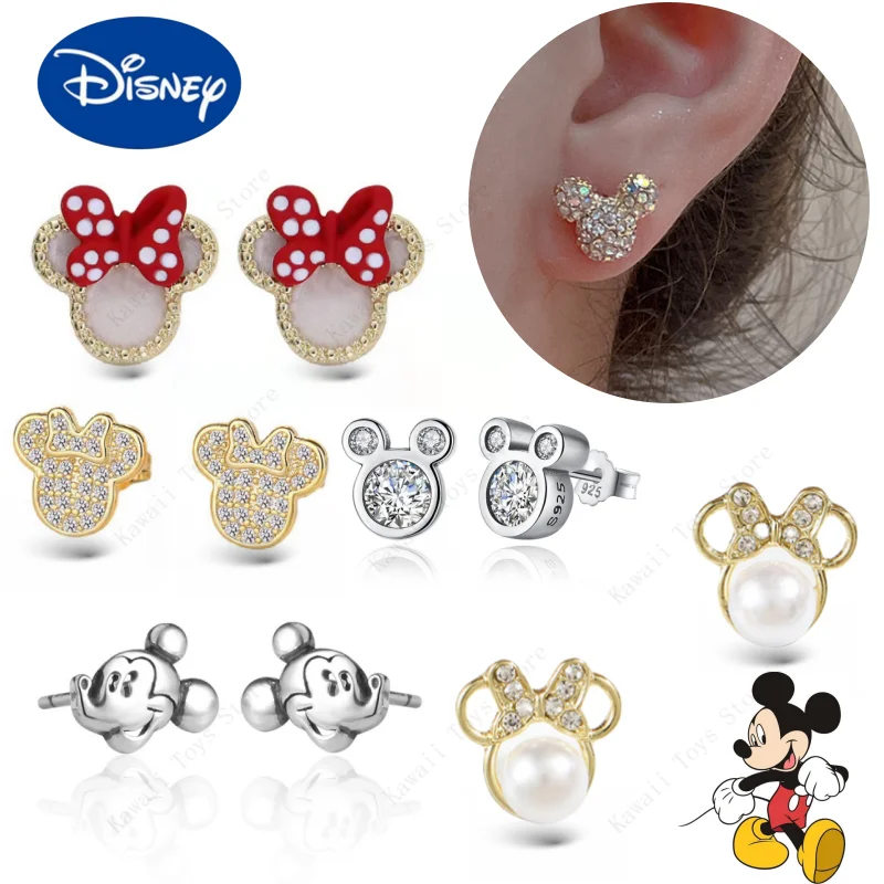 Real 925 Sterling Silver Disney Mickey Mouse Earrings Star Earrings for Women's Wedding and Engagement Girlfriend Birthday Gift