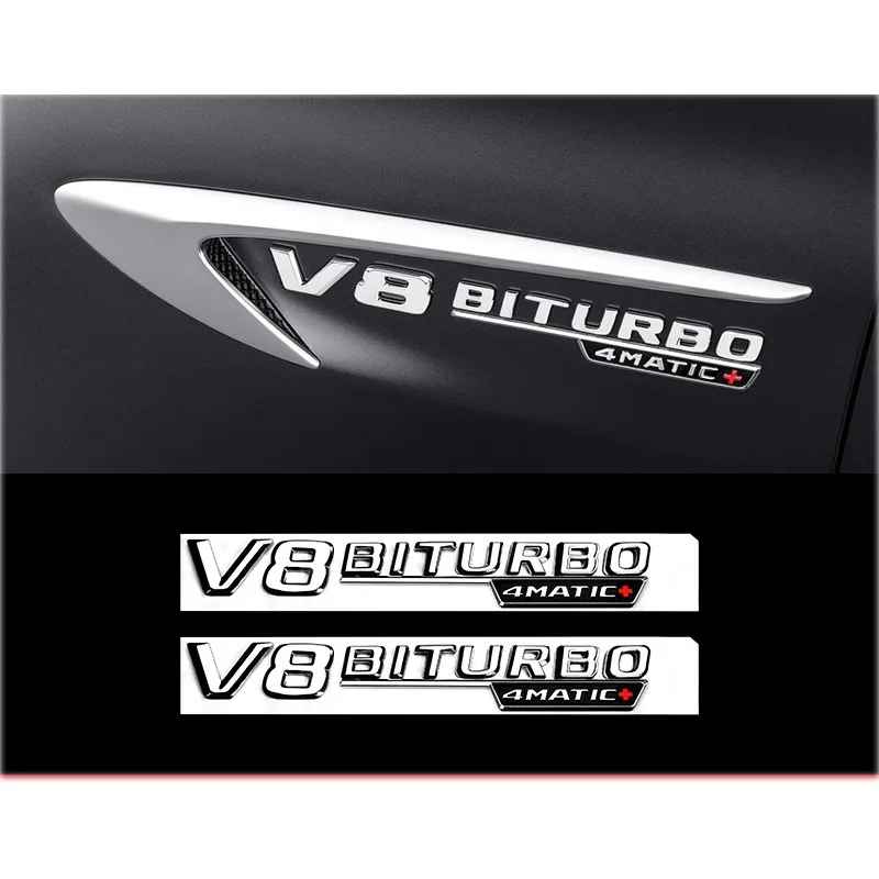 Mercedes Benz Silver Black AMG V8 BITURBO 4MATIC Emblem Badges