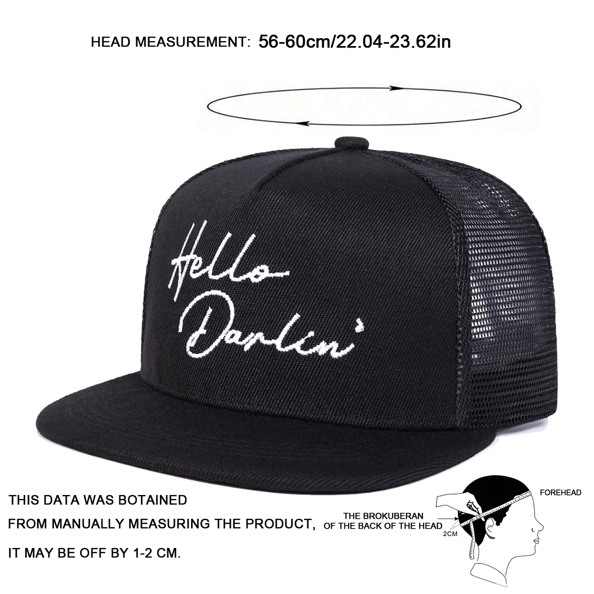 Unisex Hello Darlin Stickerei Hip-Hop-Netzhüte für Frühling und Sommer, verstellbare Sport-Baseballmützen für den Außenbereich, Sonnenschutzhut – Detail 5