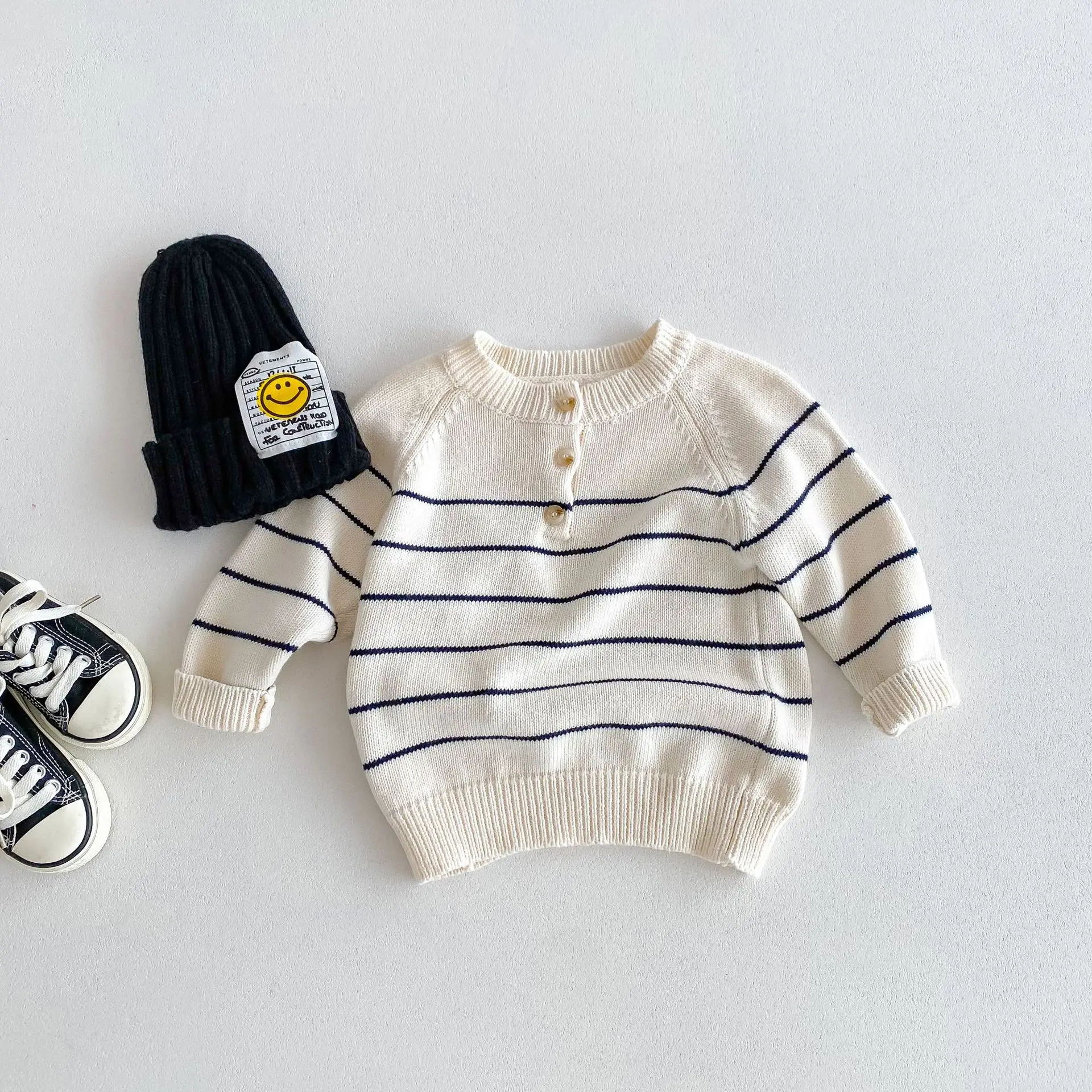 

Autumn Children Clothes Girl Baby Knitted Striped Outwear Boy Cotton Knit Long Sleeve Pullover Sweater Kid Casual Knitting Shirt