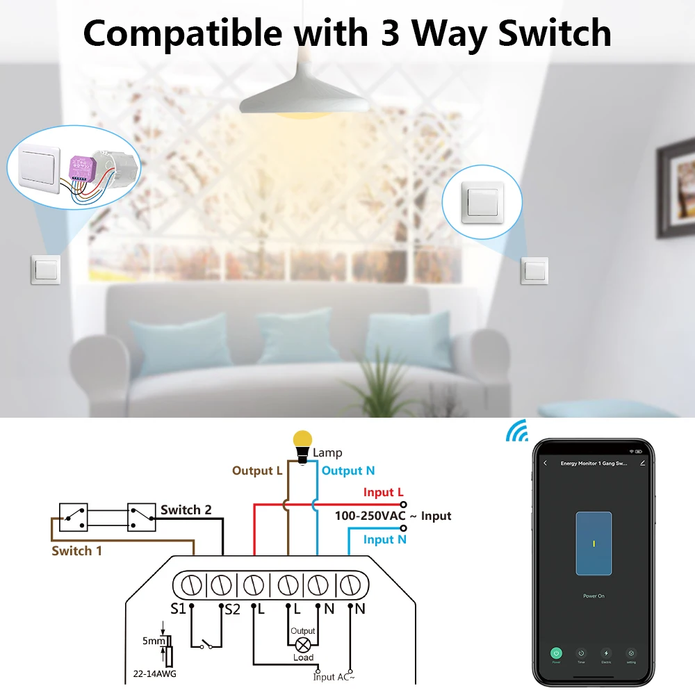 LoraTap Power Energy Monitoring Estimate 1，2 Gang Switch Relay Breaker Module Tuya Smart Life App Remote Control Automation