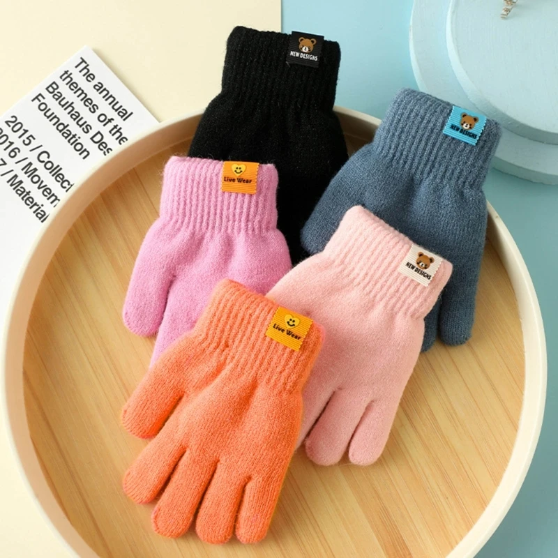 Kids Double-Layered Gloves Cozy Hand Protections Warm Gloves for Cold Season Full Fingered Autumn/Winter Handwear 1 Pair 69HE