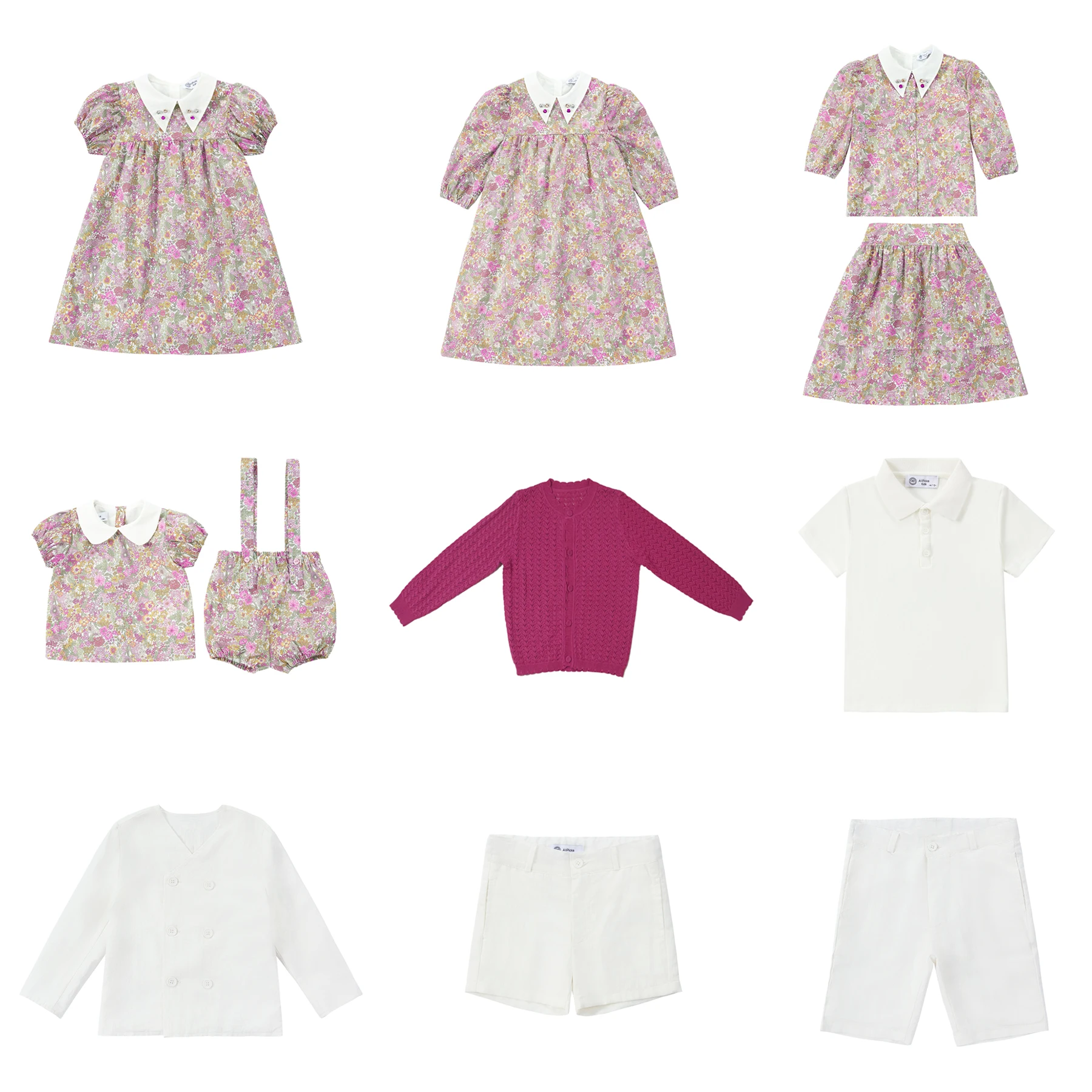AP Jewel Collection 2025 Spring Summer Floral Dress Jewel  Collar Elegant Clothing Set Baby Overalls Set Knitting Cardigan 6