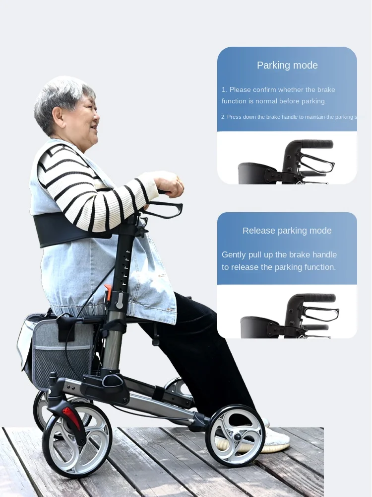 Elderly walking walker auxiliary 45cm wide18 inch wide seat 136kg accpte wheelchair can sit 2-in-1 crutch alloy walker