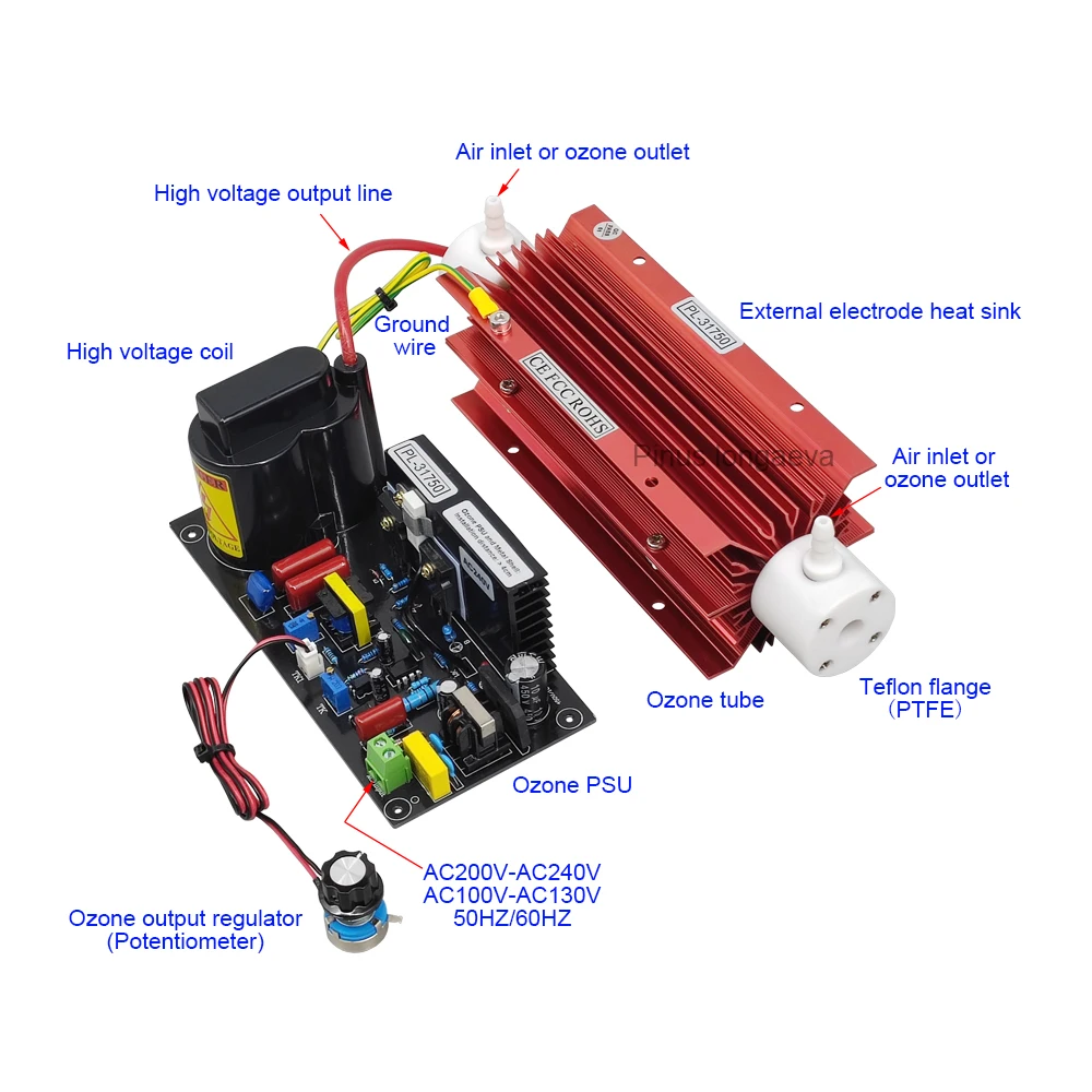 CE FCC ROHS 7G/H 7grams adjustable Quartz tube type ozone generator Kit medical industrial ozone generator therapy equipment